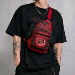Ed Hardy Red Tiger Panther Tattoo Sling Crossbody Backpack